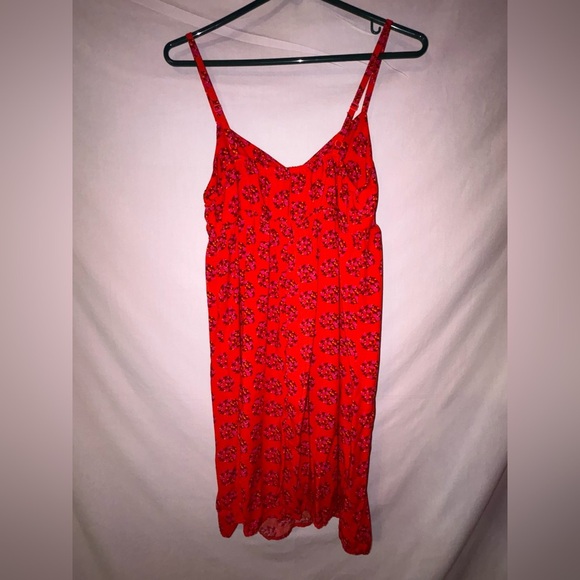 Old Navy Vibrant Red Dress with Pink Floral Pattern - Picture 5 of 7